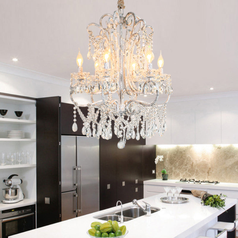 Curvy Bedroom Hanging Chandelier Simple Crystal 5/6 Lights Silver Suspension Lighting Fixture