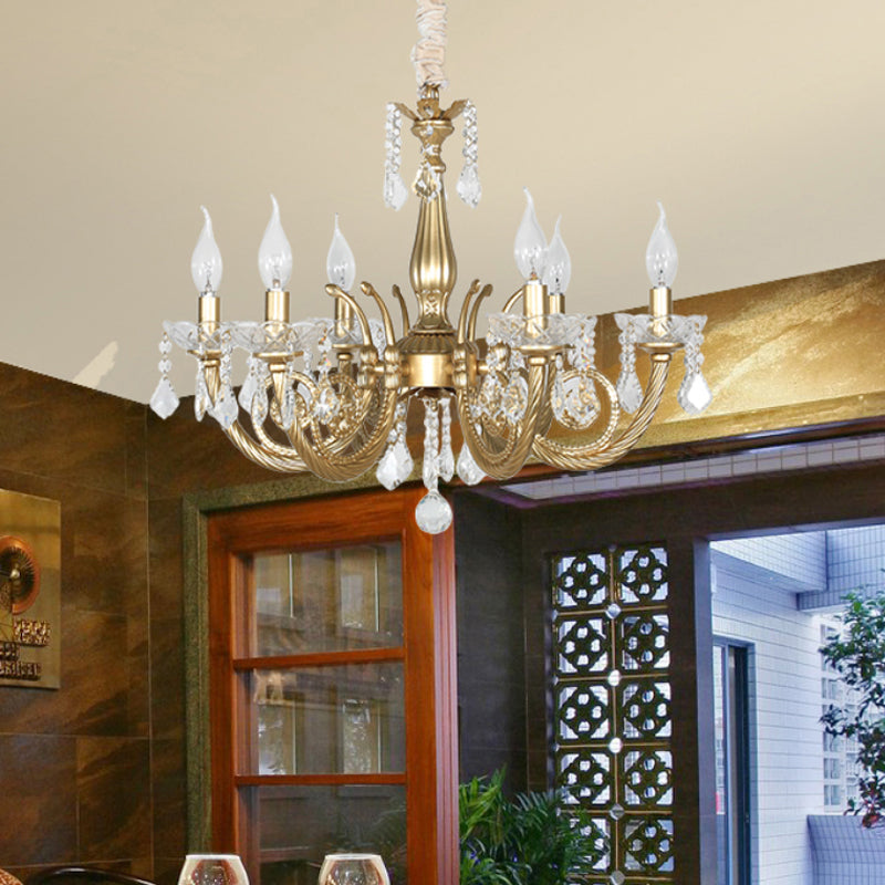 Crystal Gold Chandelier Lighting Scrolled Arm 5/6 Lights Lodge Pendant Light Fixture for Bedroom