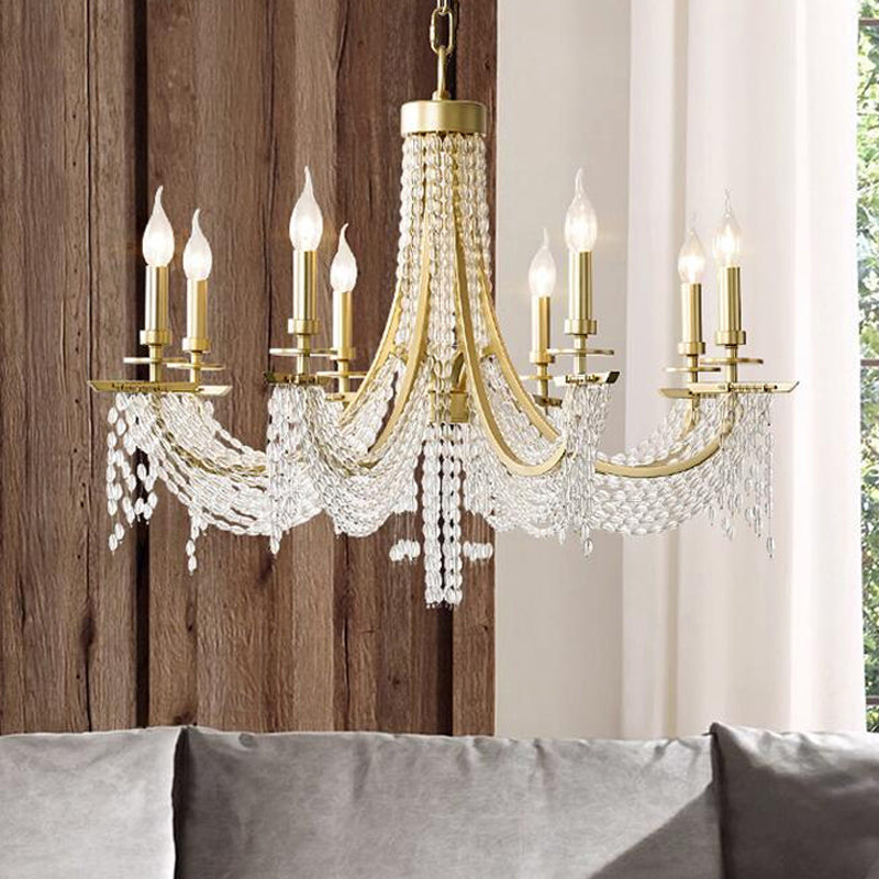 Traditional Candelabra Chandelier Lamp 6/8 Lights Crystal Drop Pendant in Gold for Bedroom