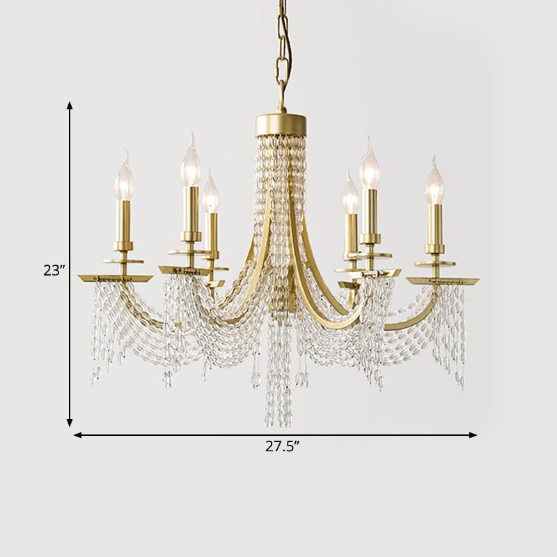 Traditional Candelabra Chandelier Lamp 6/8 Lights Crystal Drop Pendant in Gold for Bedroom