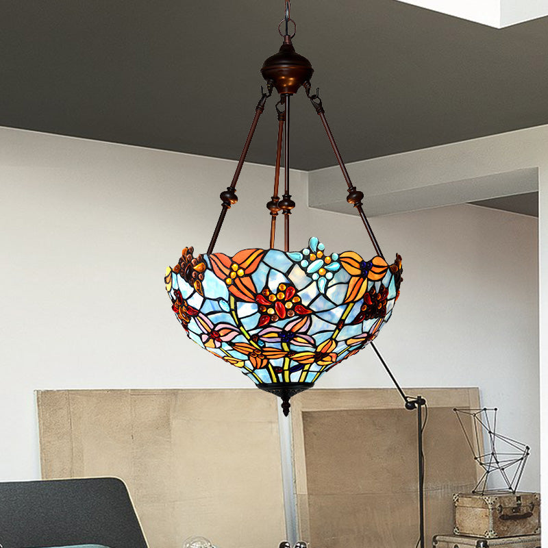 2 lichten bloesem kroonluchter lamp Tiffany -stijl rode/blauwe gebrandschilderd glasverhangverlichting voor slaapkamer