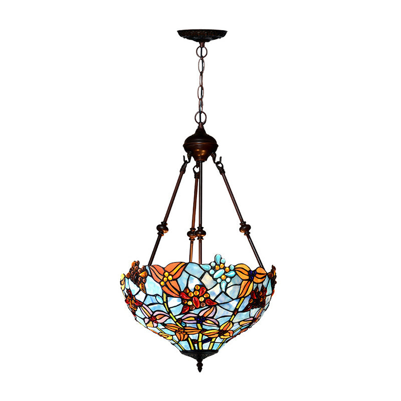 2 lichten bloesem kroonluchter lamp Tiffany -stijl rode/blauwe gebrandschilderd glasverhangverlichting voor slaapkamer