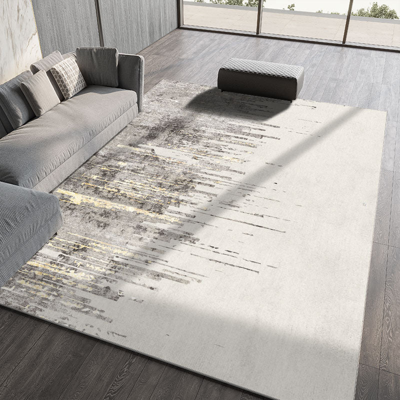 White Tone Comfort Area Carpet Polyester Gradient Traces Indoor Rug Easy Care Carpet for Living Room