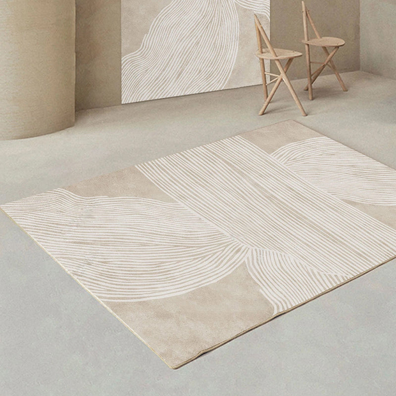 Apricot Tone Modern Area Carpet Polyester Abstract Stripe Indoor Rug Washable Carpet for Living Room
