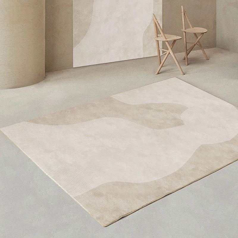 Apricot Tone Modern Area Carpet Polyester Abstract Stripe Indoor Rug Washable Carpet for Living Room