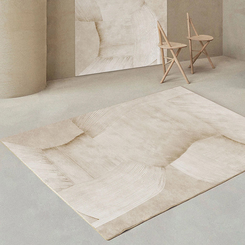 Apricot Tone Modern Area Carpet Polyester Abstract Stripe Indoor Rug Washable Carpet for Living Room