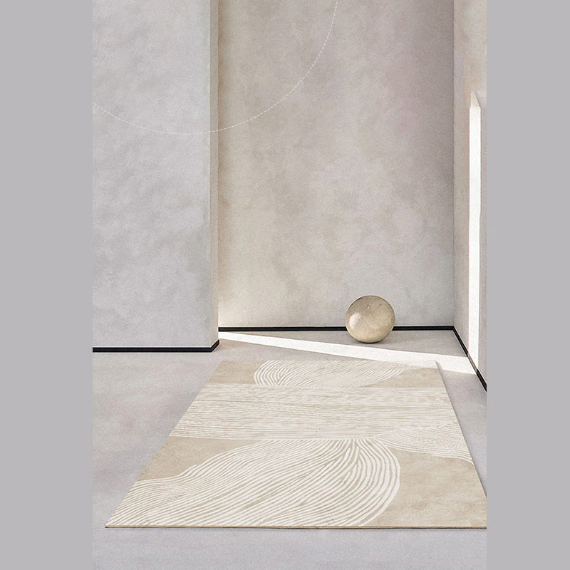 Apricot Tone Modern Area Carpet Polyester Abstract Stripe Indoor Rug Washable Carpet for Living Room