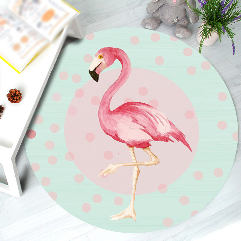 Modern Flamingo Printed Rug Round Polyester Area Carpet Non-Slip Backing Indoor Rug for Living Room