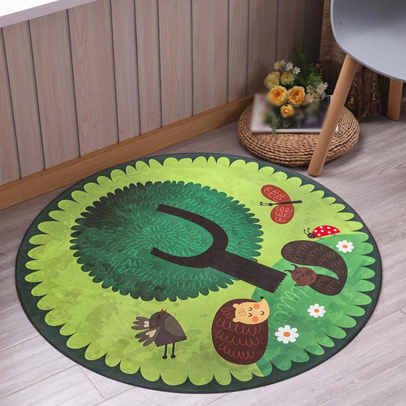 Modern Flamingo Printed Rug Round Polyester Area Carpet Non-Slip Backing Indoor Rug for Living Room