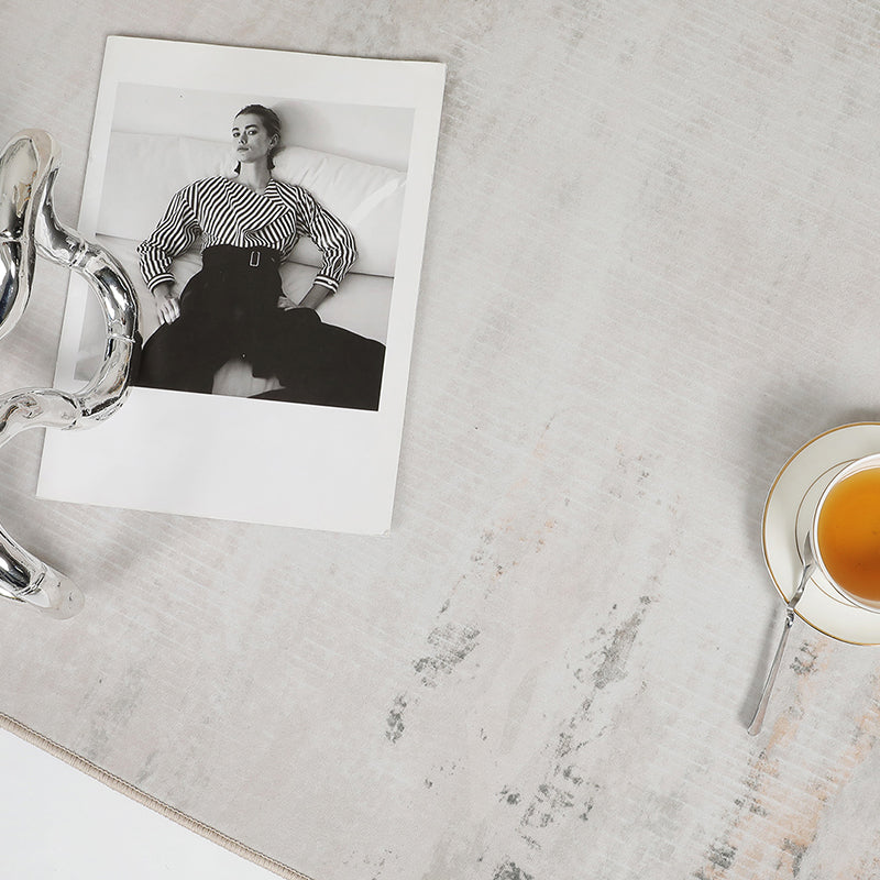 White Tone Modern Indoor Rug Polyester Color Blooming Carpet Non-Slip Backing Rug for Living Room