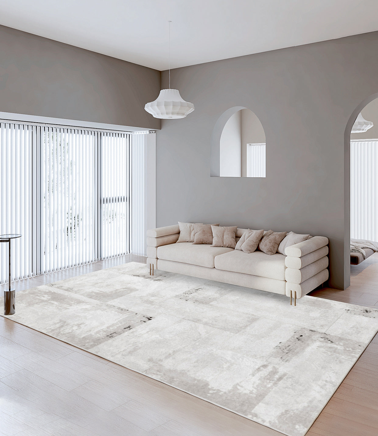 White Tone Modern Indoor Rug Polyester Color Blooming Carpet Non-Slip Backing Rug for Living Room