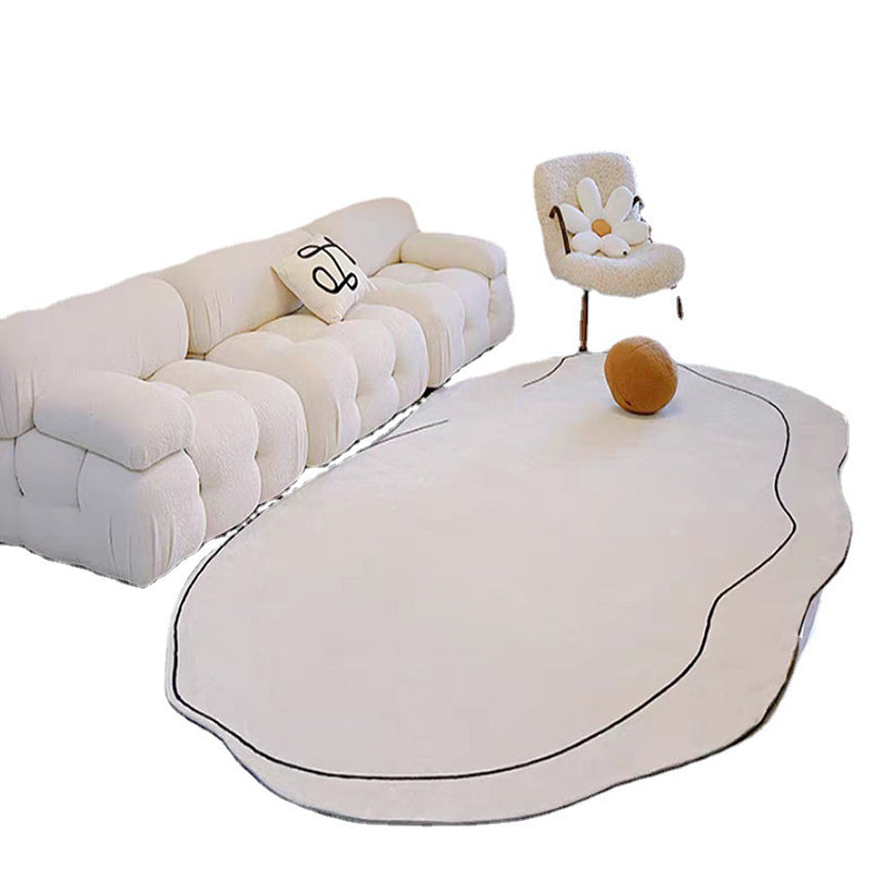 White Living Room Rug Casual Abstract Area Carpet Polyester Anti-Split Indoor Rug