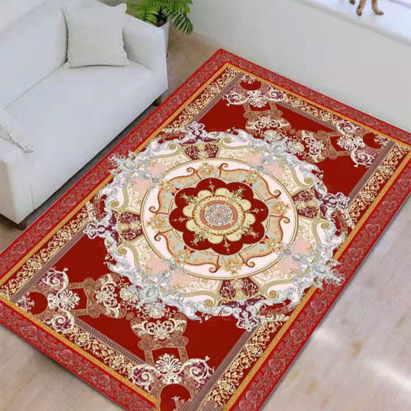 Modern Indoor Room Carpet Red Medallion Area Carpet Polyester Anti-Split Rug