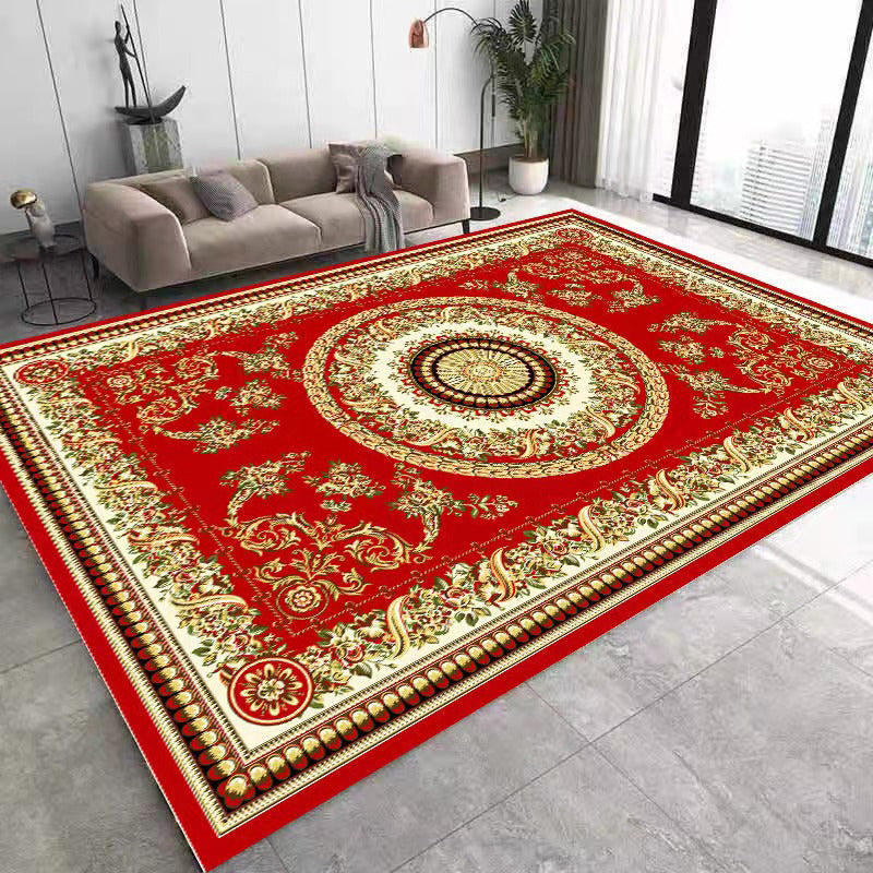Modern Indoor Room Carpet Red Medallion Area Carpet Polyester Anti-Split Rug