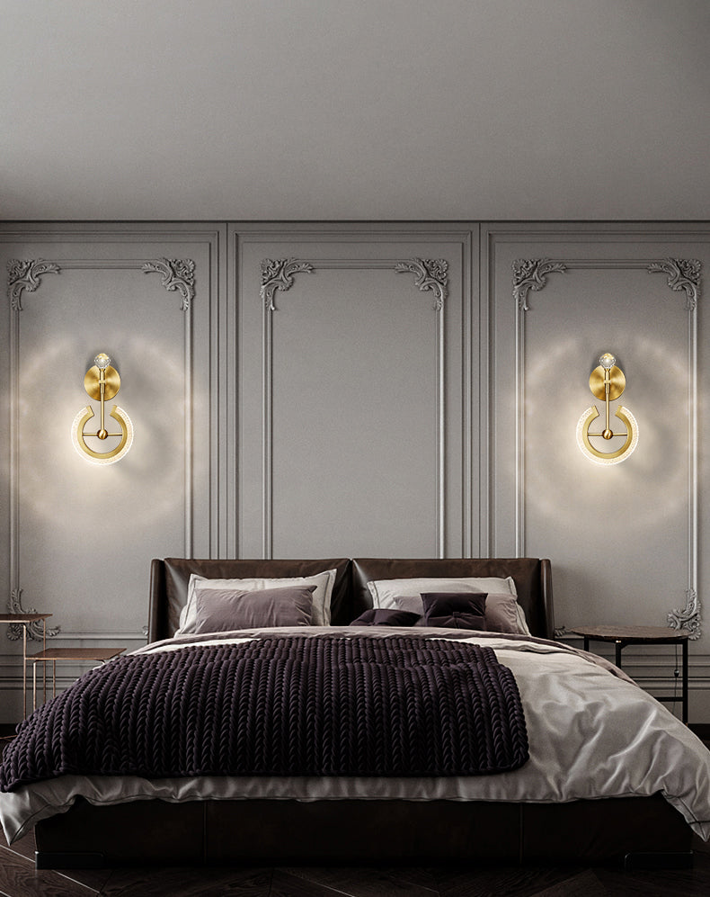 Lámparas de pared de oro contemporáneas Lámpara de montaje de pared acrílico de 1 luces para dormitorio