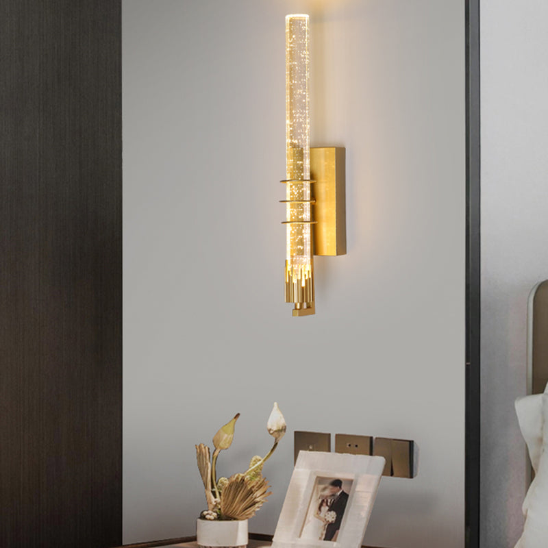 Modern Cylinder Crystal Wall Light Fixture 1-Light LED Sconce Light for Living Room