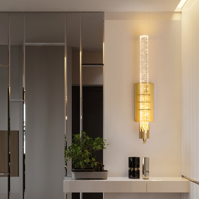 Modern Cylinder Crystal Wall Light Fixture 1-Light LED Sconce Light for Living Room
