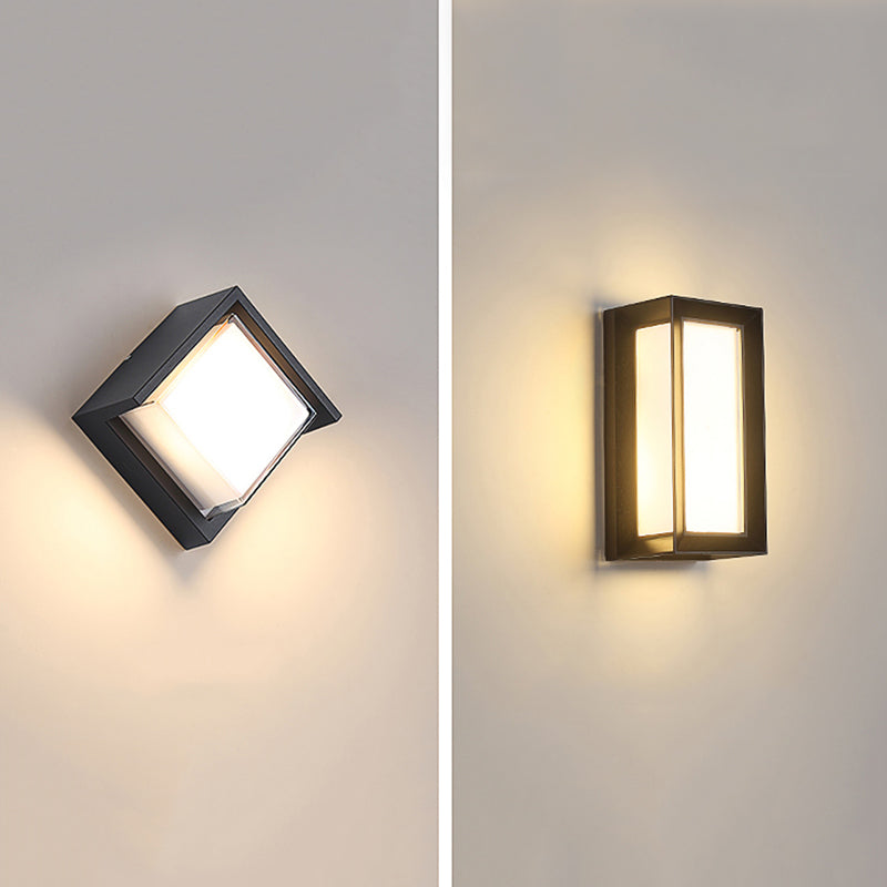 Modern Simple Style Rectangular Shade Wall Sconce Metal 1 Light Sconces in Black Finish