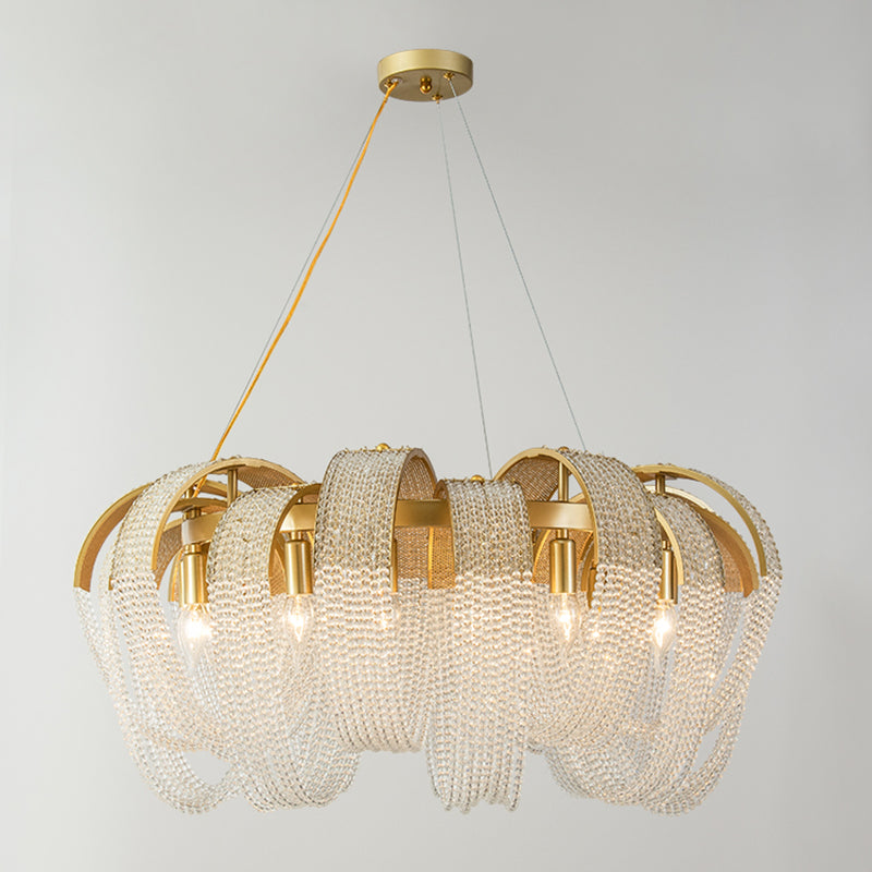 Gold Crystal Pendant Light in Modern Luxury Style Wrought Iron Hanging Lamp for Living Room