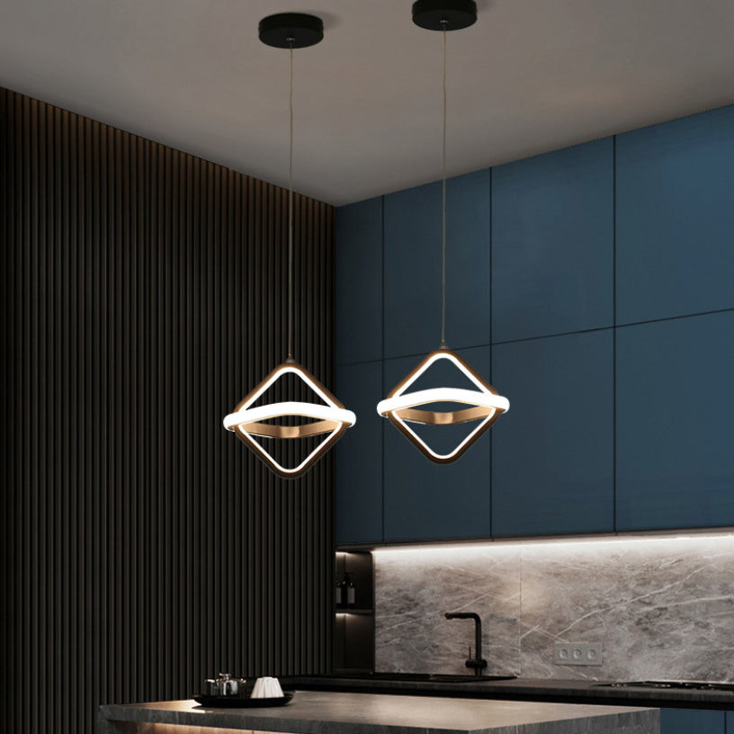 Pendre géométrique à LED noir dans la simplicité moderne Iron Lampe suspendue en fer à 2 légers avec nuance acrylique