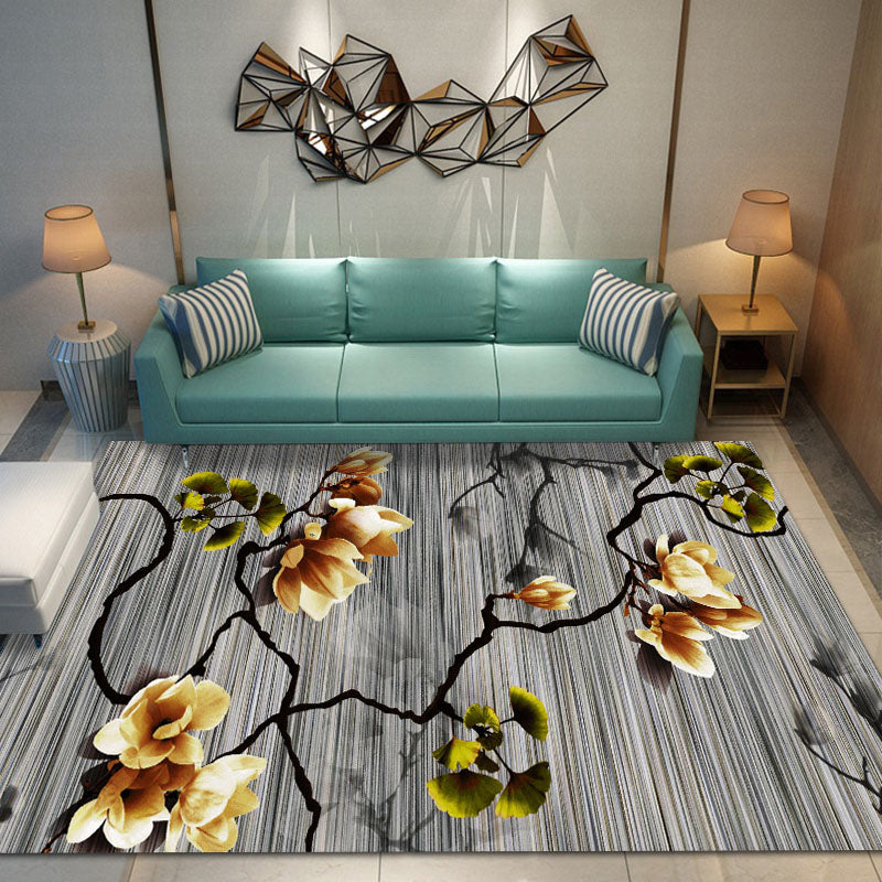 Multicolor Modern Area Carpet Polyester Floral Printing Indoor Rug Easy Care Carpet for Living Room