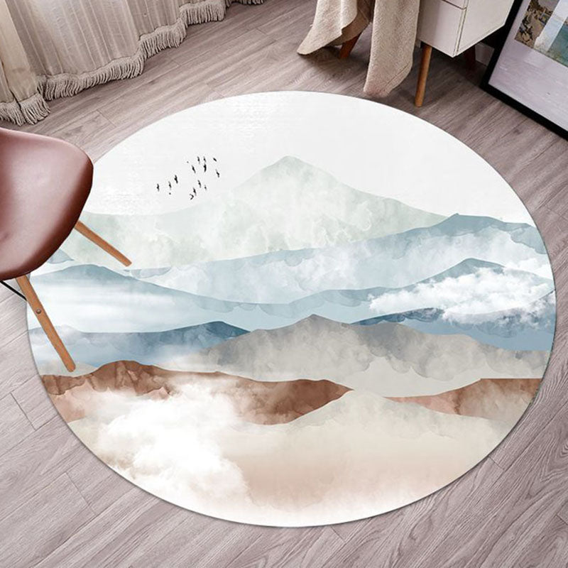 Round Color Mixed Simple Area Carpet Polyester Ink Print Indoor Rug Washable Carpet for Living Room