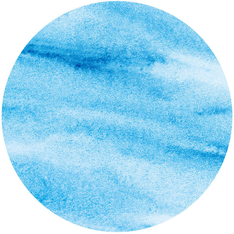 Round Blue Tone Modern Area Rug Polyester Ink Traces Carpet Non-Slip Backing Rug for Home Decoration