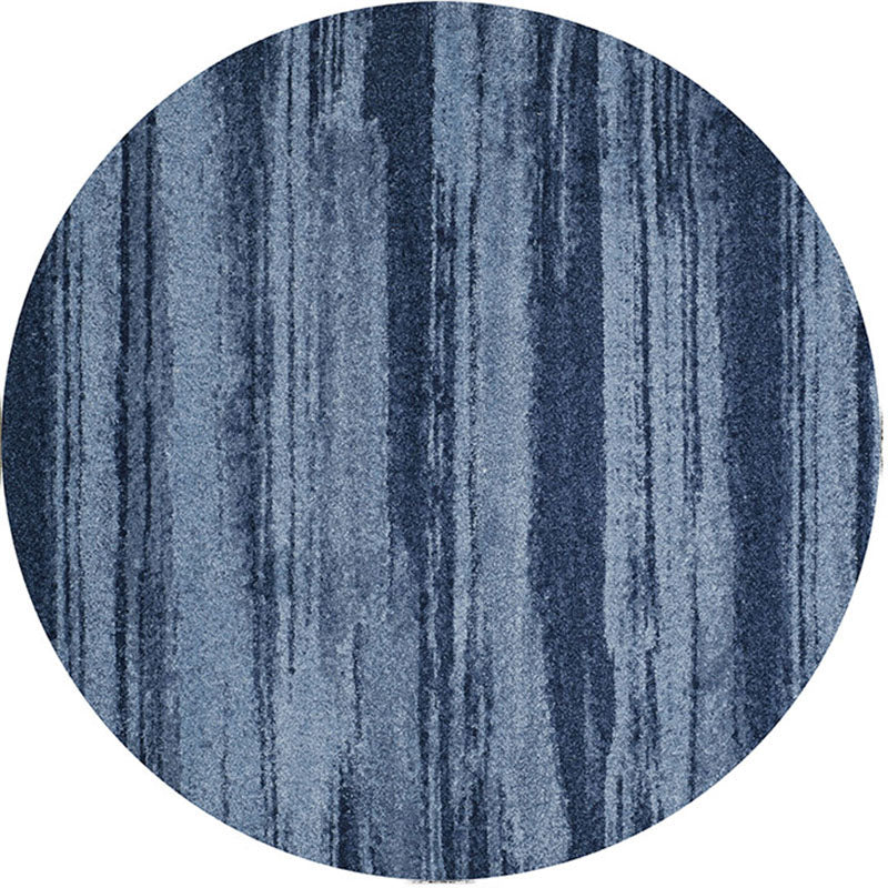 Round Blue Tone Modern Area Rug Polyester Ink Traces Carpet Non-Slip Backing Rug for Home Decoration