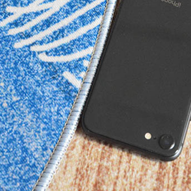 Round Blue Tone Modern Area Rug Polyester Ink Traces Carpet Non-Slip Backing Rug for Home Decoration