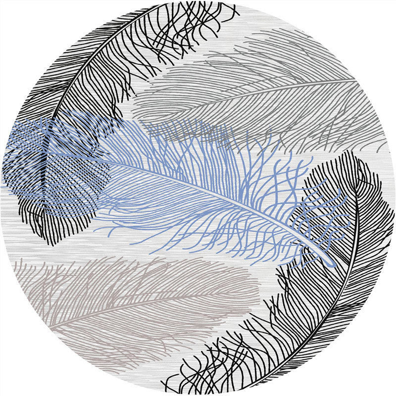 Round Multicolor Modern Area Rug Polyester Feather Carpet Anti-Slip Backing Rug for Home Decoration