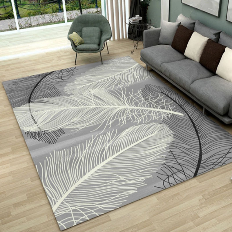 Solid Color Simple Indoor Rug Polyester Feather Print Carpet Non-Slip Backing Rug for Home Decor