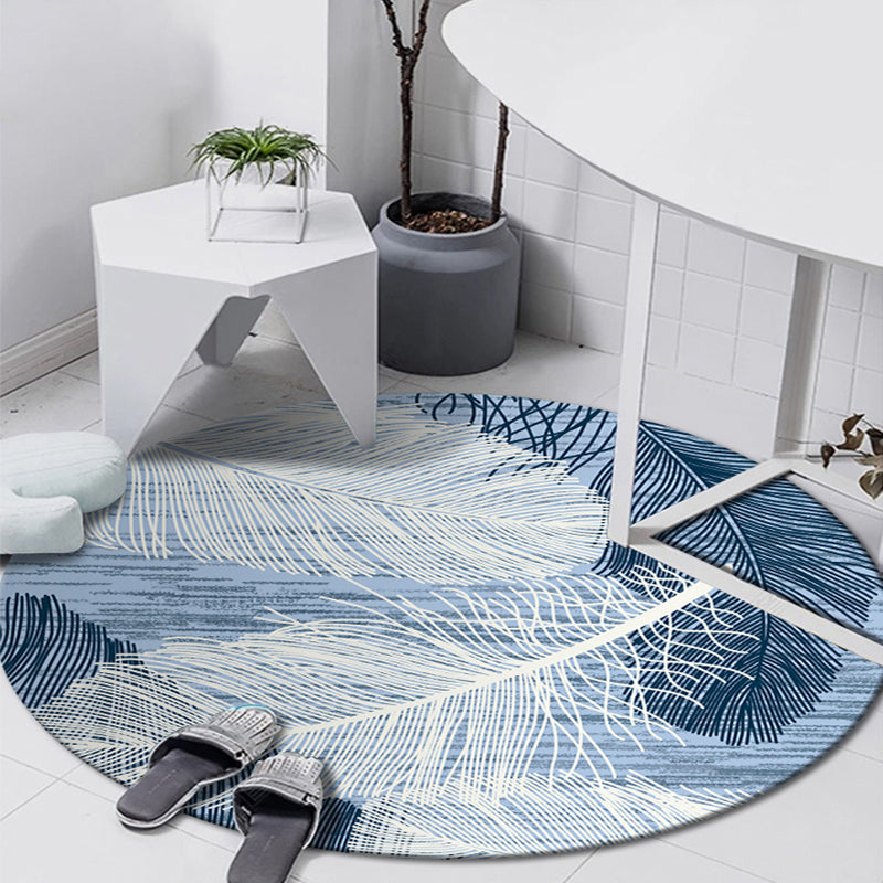 Round Solid Color Simple Indoor Rug Polyester Plant Print Carpet Non-Slip Backing Rug for Home Decor