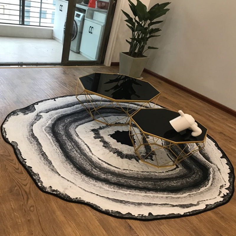 Round Solid Color Simple Indoor Rug Polyester Plant Print Carpet Non-Slip Backing Rug for Home Decor