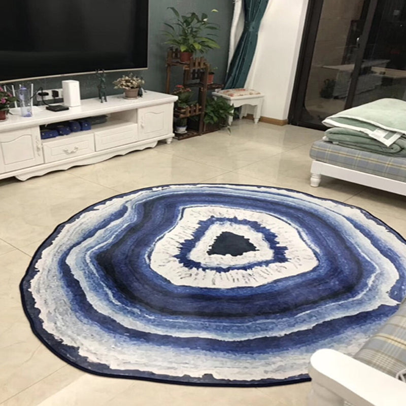 Round Solid Color Simple Indoor Rug Polyester Plant Print Carpet Non-Slip Backing Rug for Home Decor