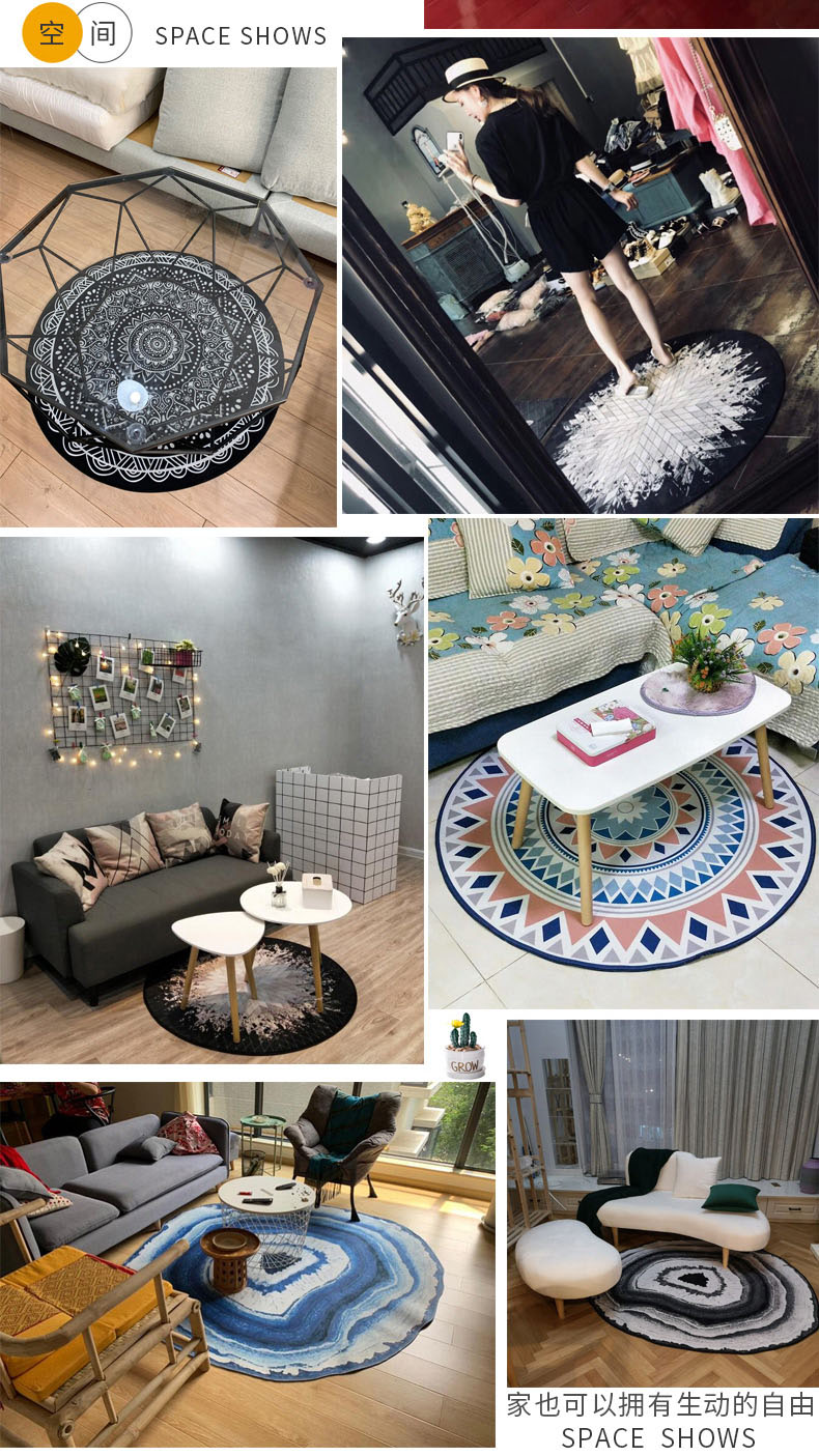 Tapis d'intérieur rond Simple de couleur unie, en Polyester, imprimé de plantes, avec support antidérapant, pour la décoration de la maison