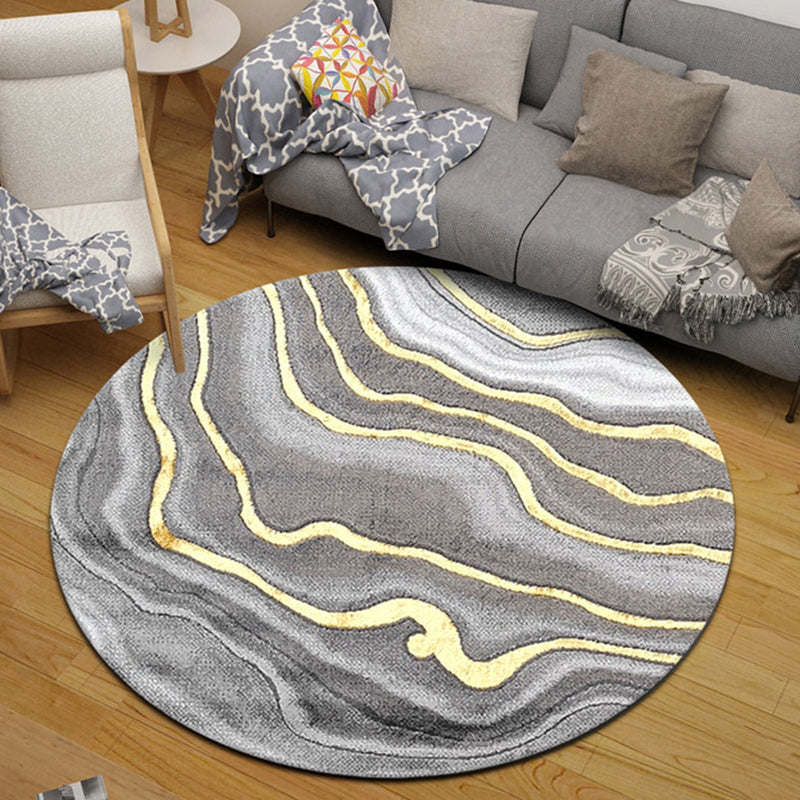 Round Grey Tone Simple Area Rug Polyester Ink Traces Rug Non-Slip Backing Indoor Rug for Living Room