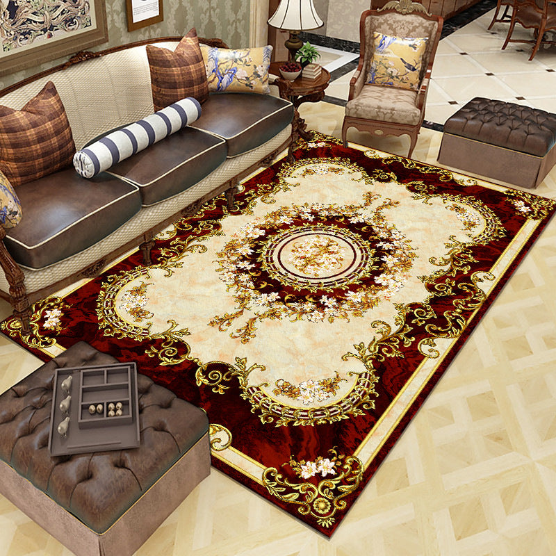 Contemporary Creative Border Rug Marble Surface Print Carpet Non-Slip Backing Carpet for Home Decor