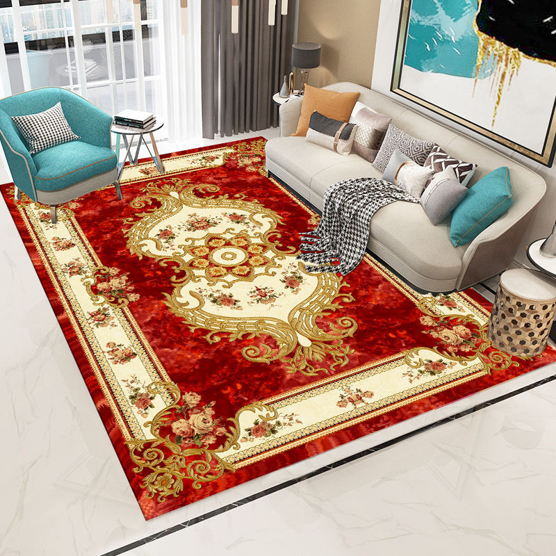Contemporary Creative Border Rug Marble Surface Print Carpet Non-Slip Backing Carpet for Home Decor
