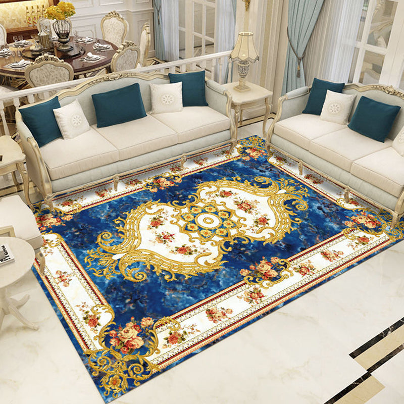 Contemporary Creative Border Rug Marble Surface Print Carpet Non-Slip Backing Carpet for Home Decor