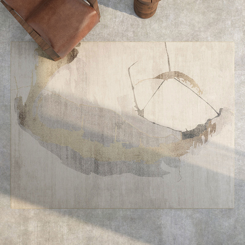 Apricot Tone Luxury Area Rug Polyester Ink Traces Rug Non-Slip Backing Indoor Rug for Living Room