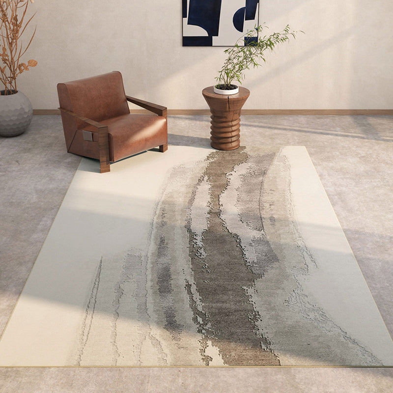 Apricot Tone Luxury Area Rug Polyester Ink Traces Rug Non-Slip Backing Indoor Rug for Living Room