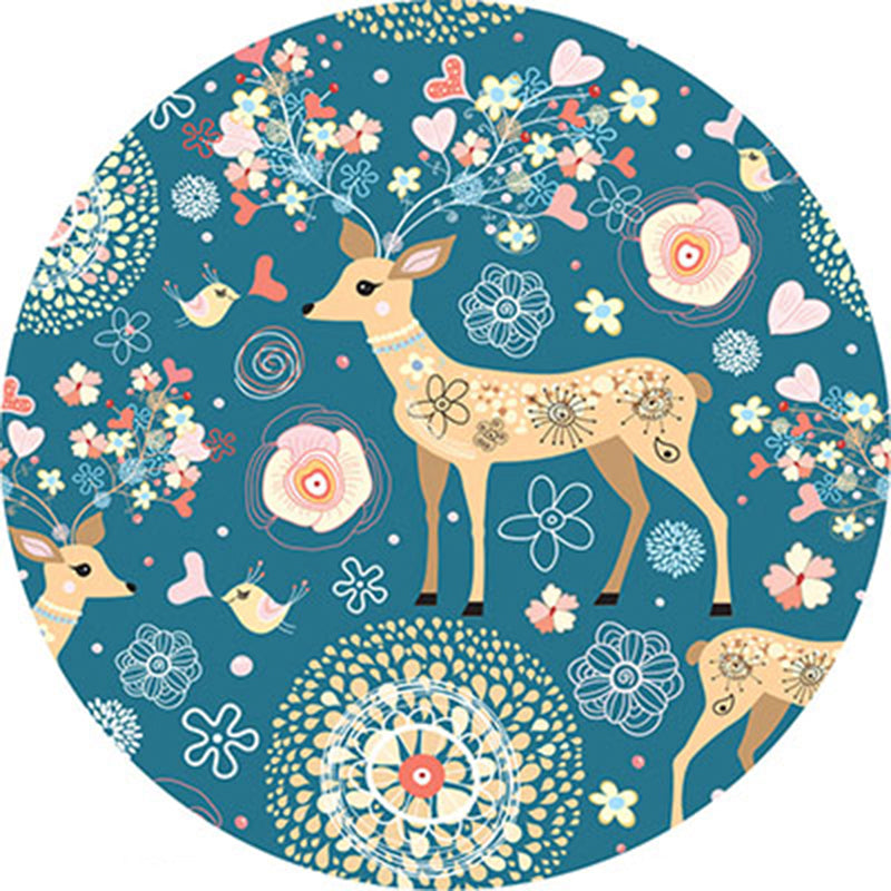 Round Multicolor Modern Area Rug Polyester Feather Print Rug Easy Care Indoor Rug for Living Room