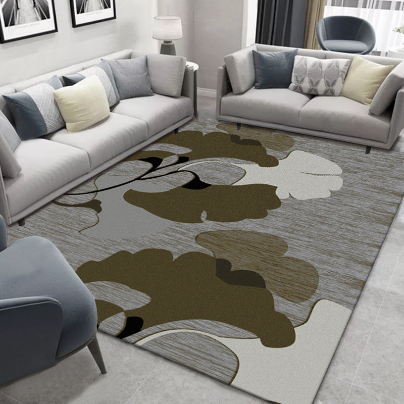 Solid Color Ginkgo Biloba Rug Polyester Simple Carpet Non-Slip Backing Area Rug for Home Decoration