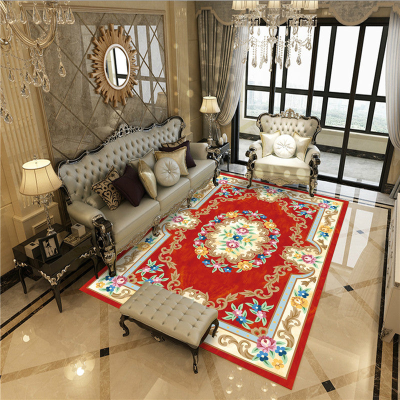 Gorgeous Marble Print Rug Funky Framed Carpet Polyester Anti-Slip Backing Area Rug for Living Room