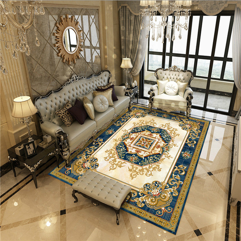 Gorgeous Marble Print Rug Funky Framed Carpet Polyester Anti-Slip Backing Area Rug for Living Room