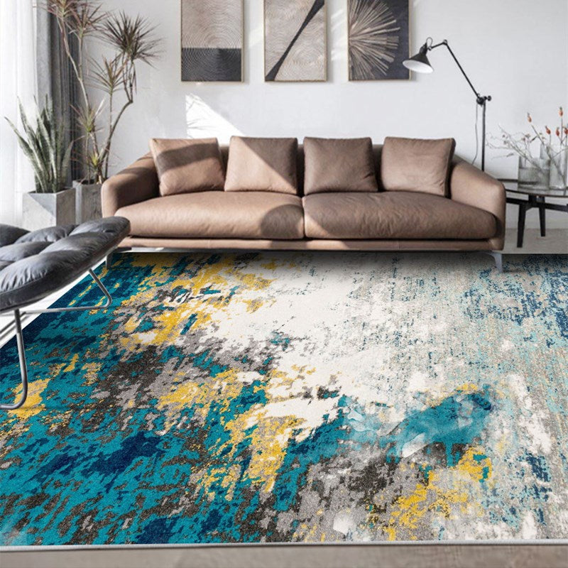 Color Mixed Abstract Lines Rug Polyester Bold Carpet Non-Slip Backing Indoor Rug for Home Decoration