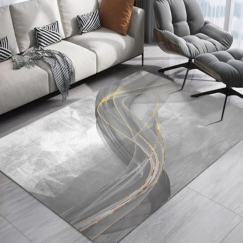 Color Mixed Abstract Lines Rug Polyester Bold Carpet Non-Slip Backing Indoor Rug for Home Decoration