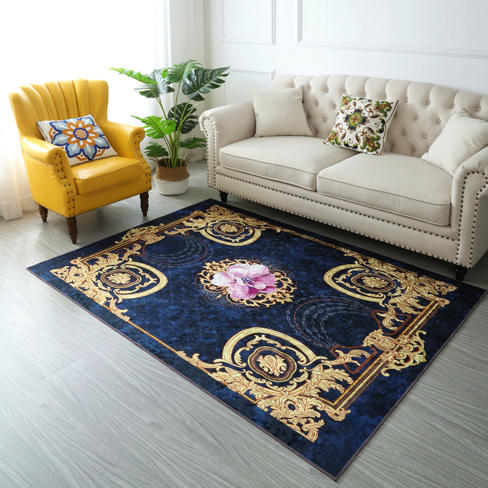Glam European Style Rug Marble Surface Polyester Rug Non-Slip Backing Area Carpet for Home Decor