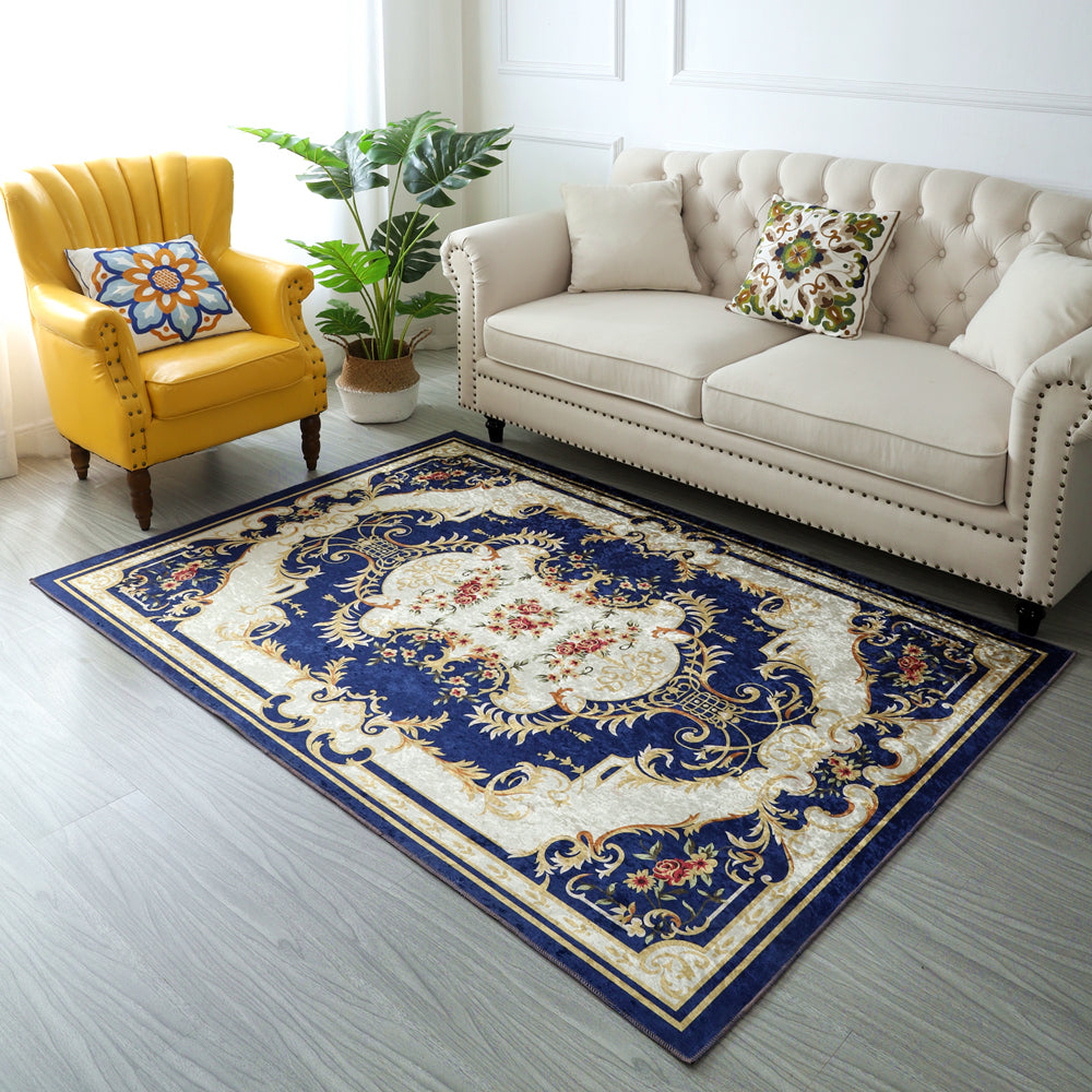 Glam European Style Rug Marble Surface Polyester Rug Non-Slip Backing Area Carpet for Home Decor