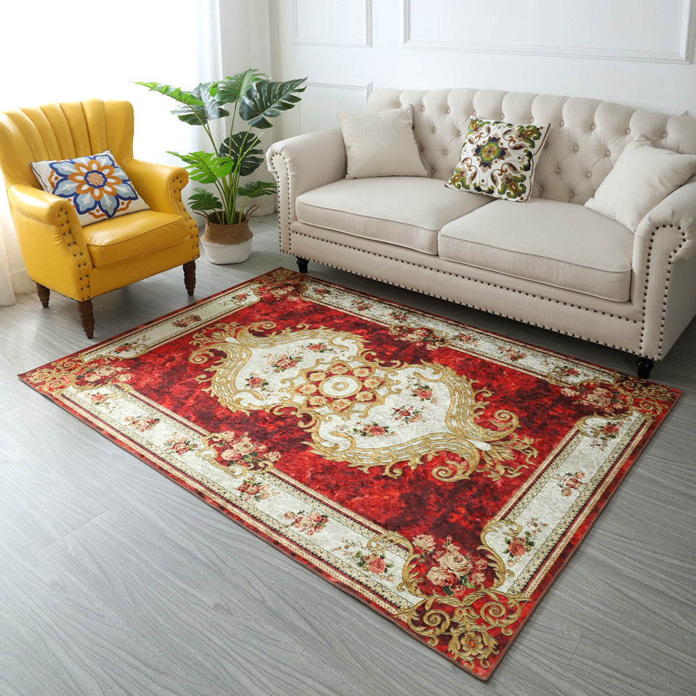 Glam European Style Rug Marble Surface Polyester Rug Non-Slip Backing Area Carpet for Home Decor